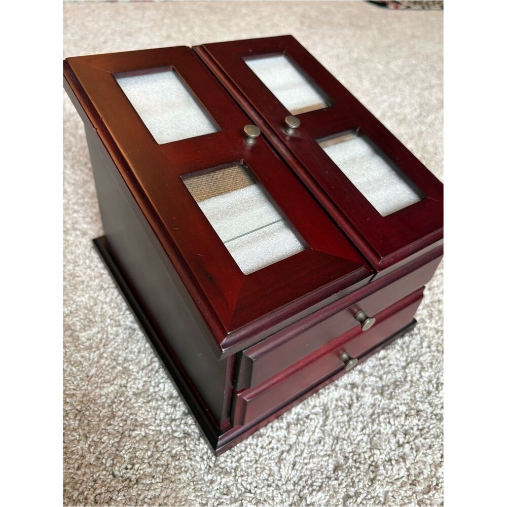 Kay Jewelers cherry Wood Jewelry Box Storage Organizer 8”x7”(5”)